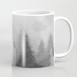 Foggy Forest III - Black White Gray Watercolor Trees Rustic Misty Mountain Winter Nature Art Print Coffee Mug
