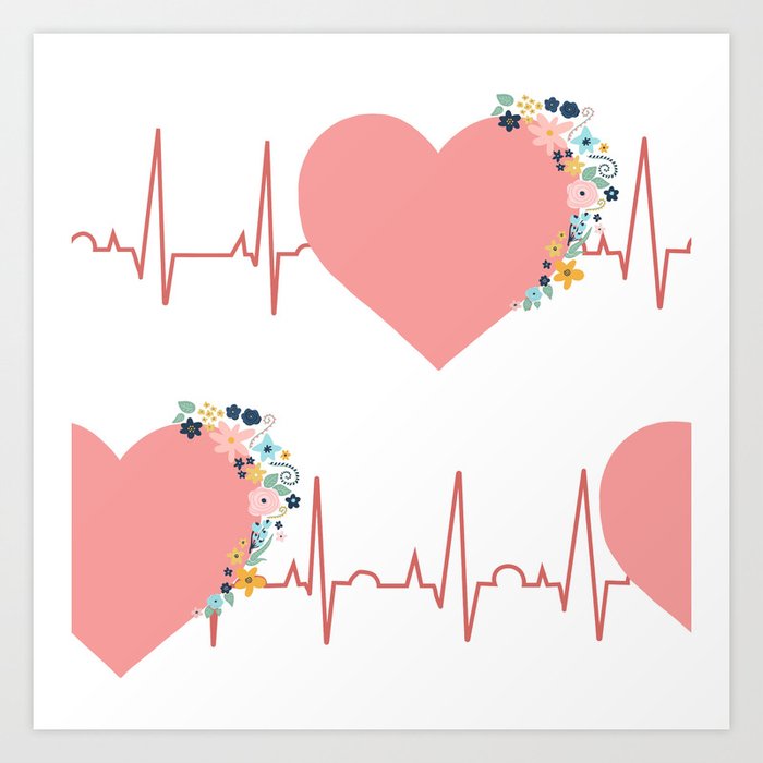 Flower ECG Hearts Art Print