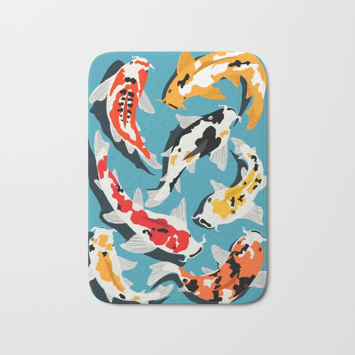 Colorful Koi Carps Swimming Around Bath Mat