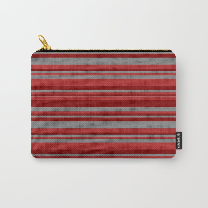Red, Maroon, and Gray Colored Stripes Pattern Carry-All Pouch