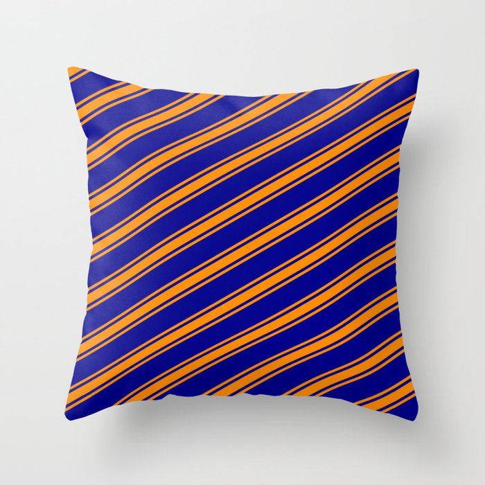 Dark Blue and Dark Orange Colored Lines/Stripes Pattern Throw Pillow