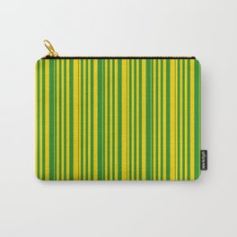 [ Thumbnail: Yellow & Forest Green Colored Pattern of Stripes Carry-All Pouch ]