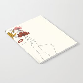 Colorful Thoughts Minimal Line Art Woman with Flowers Notebook