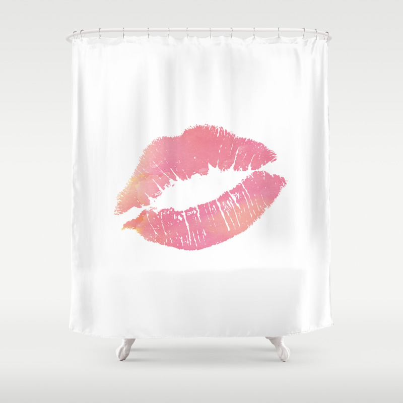 Watercolor Pink Lips Lipstick Chic Romantic Kiss Girls Bedroom Wall Decor Fashion Poster Grl Pwr Shower Curtain By Themotivatedtype Society6