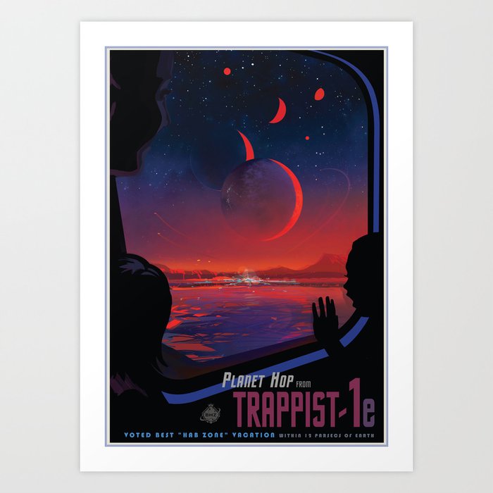 Planet Hop from TRAPPIST-1e Planet, 40 Light Years Away from Earth NASA Space Travel Poster Art Print