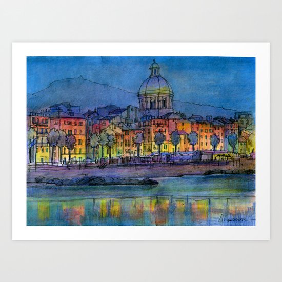 Pegli di notte Art Print