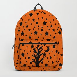 Barren Black Tree Silhouette Stars Crescent Moon Orange Backpack