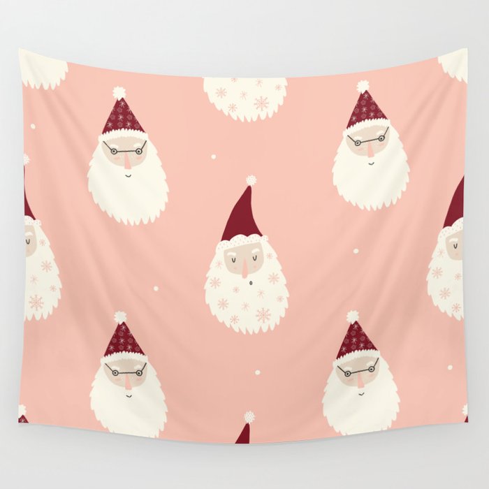 Santa Claus on Pink Background Christmas Pattern Wall Tapestry