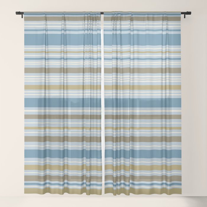 Stripey Design Gold Cream Brown Blues Sheer Curtain By
