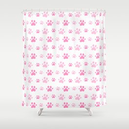 Adorable Pink Cat Paw Seamless Pattern Shower Curtain