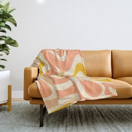 Retro Liquid Swirl Abstract Pattern in Mustard Yellow and Warm Peach Blush Tones Throw Blanket