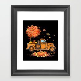 Dachshund Pumpkins Truck Autumn Leaf Fall Thanksgiving Framed Art Print
