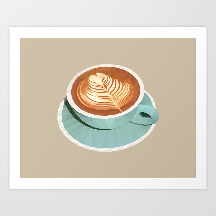 Coffee with Latte Art Polygon Art Art Print