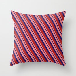 [ Thumbnail: Light Coral, Midnight Blue, and Red Colored Stripes/Lines Pattern Throw Pillow ]
