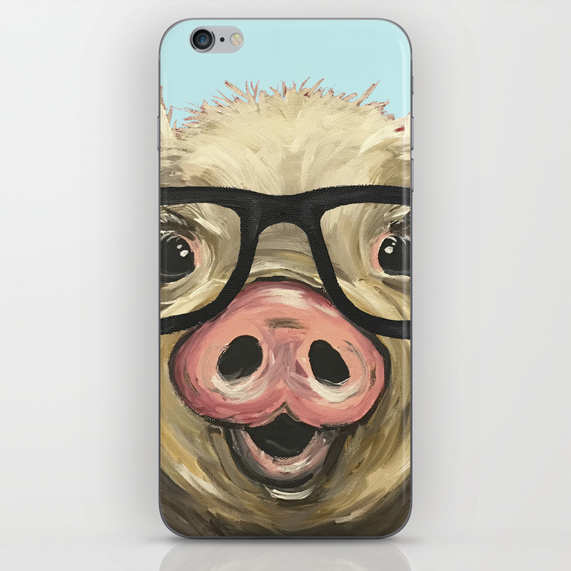 Cute Pig Painting Farm Animal With Glasses Iphone Skin By