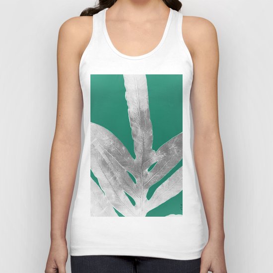 Christmas Fern, Holiday Green with Silver Winter Leaf Unisex Tank Top