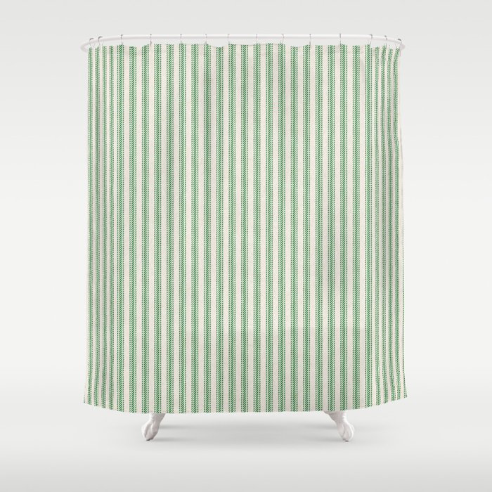 French Green Ticker Stripe Shower Curtain