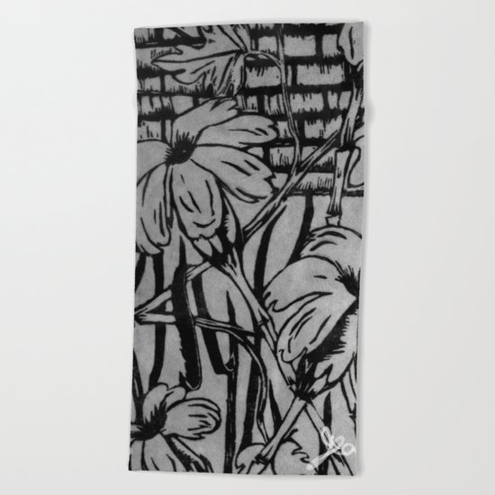 Black and White Palm Flowers by my Mom Beach Towel