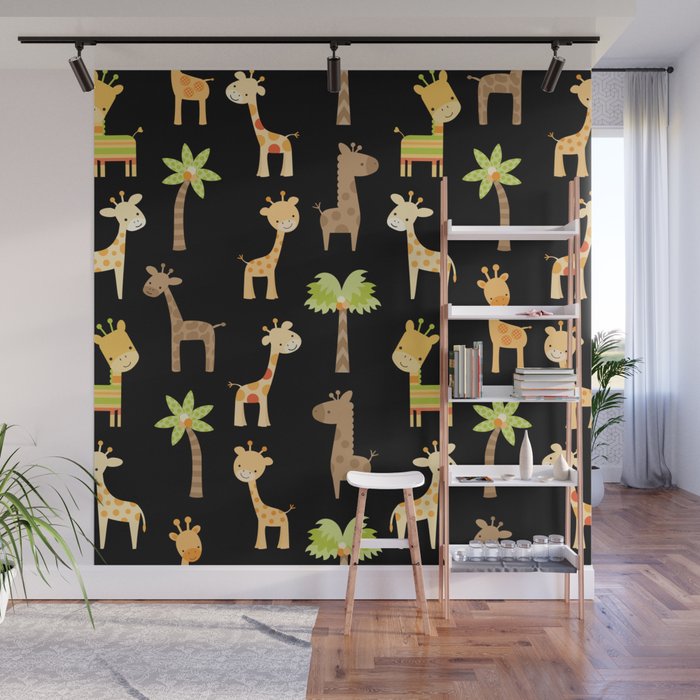 Giraffes - black Wall Mural