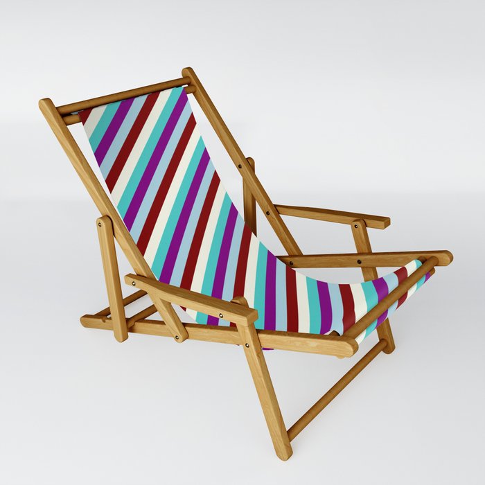 Colorful Turquoise, Purple, Light Blue, Maroon & Ivory Colored Stripes Pattern Sling Chair