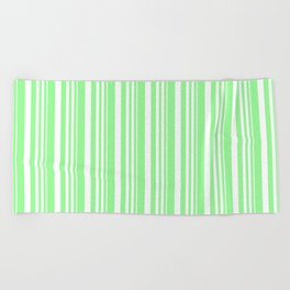 [ Thumbnail: White and Green Colored Lined/Striped Pattern Beach Towel ]