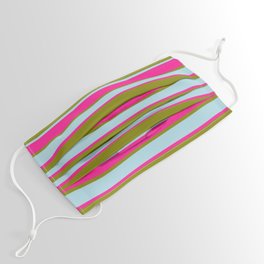 [ Thumbnail: Green, Light Blue, and Deep Pink Colored Lines/Stripes Pattern Face Mask ]