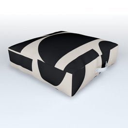 Mid Century Modern Geometric 936 Black and Linen White Outdoor Floor Cushion