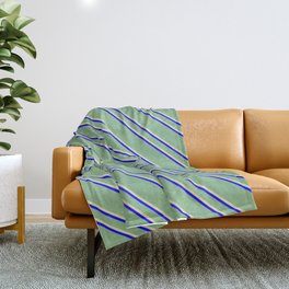 [ Thumbnail: Dark Sea Green, Pale Goldenrod, and Blue Colored Striped Pattern Throw Blanket ]