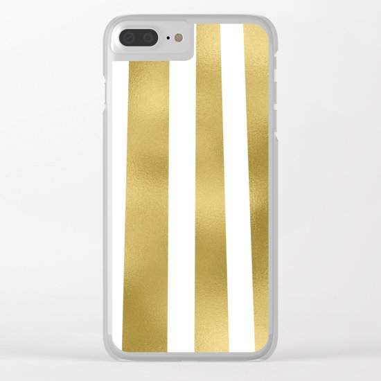 Gold unequal stripes on clear white - vertical pattern Clear iPhone Case