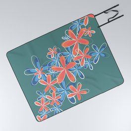 Arden - Minimalistic Floral Art Pattern in Blue and Red Picnic Blanket