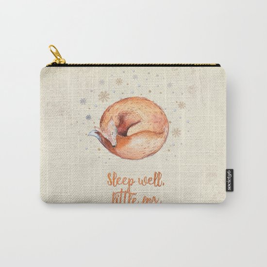 Sleep well little fox- Watercolor animal illustration and Typography Carry-All Pouch