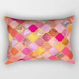 Hot Pink, Gold, Tangerine & Taupe Decorative Moroccan Tile Pattern Rectangular Pillow