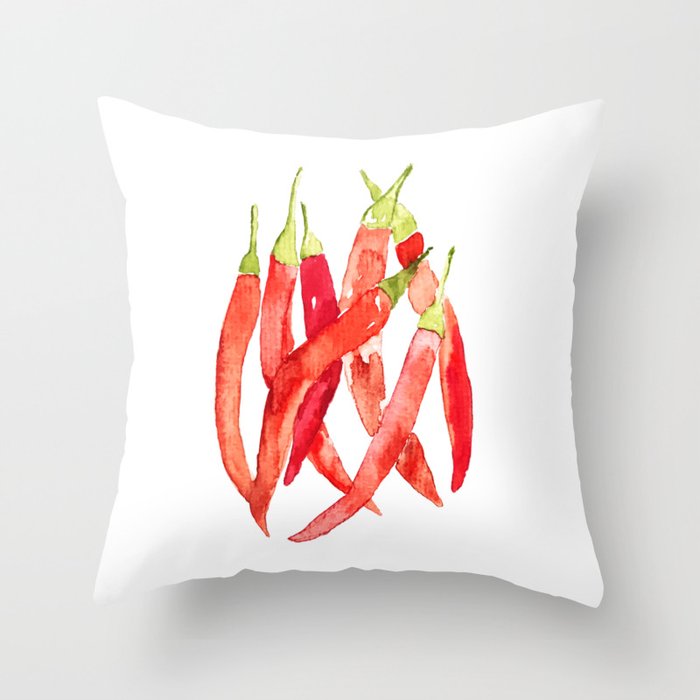 Watercolor Chilies Throw Pillow