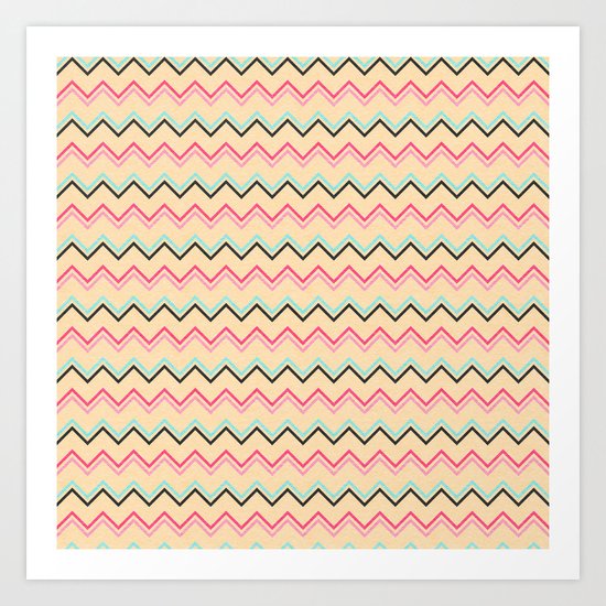 Pink And Blue Chevron Geometric Pattern Art Print