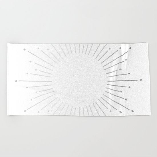 Sunburst Moonlight Silver on White Beach Towel