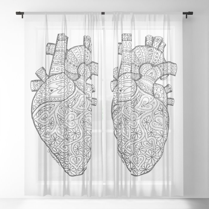 Heart Anatomy organ-mandala Sheer Curtain