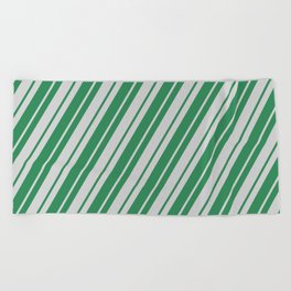 [ Thumbnail: Light Grey & Sea Green Colored Lines Pattern Beach Towel ]