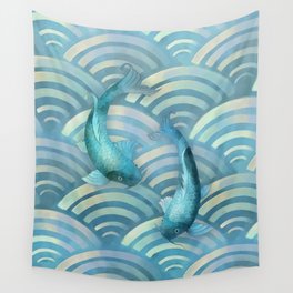 Blue Carp Koi Fish Wall Tapestry