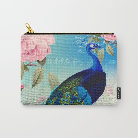 Peacock & Pink Roses Carry-All Pouch