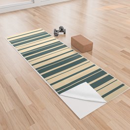 [ Thumbnail: Dark Slate Gray and Beige Colored Stripes/Lines Pattern Yoga Towel ]