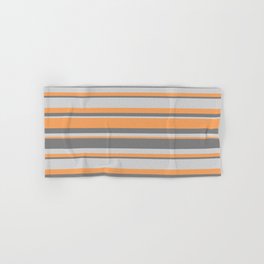 [ Thumbnail: Brown, Gray & Light Grey Colored Lined/Striped Pattern Hand & Bath Towel ]