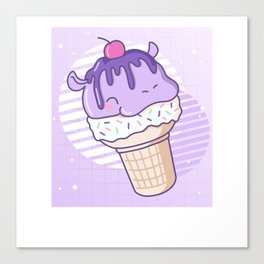 Funny Hippo Ice Cream Cute Kawaii Aesthetic Canvas Print