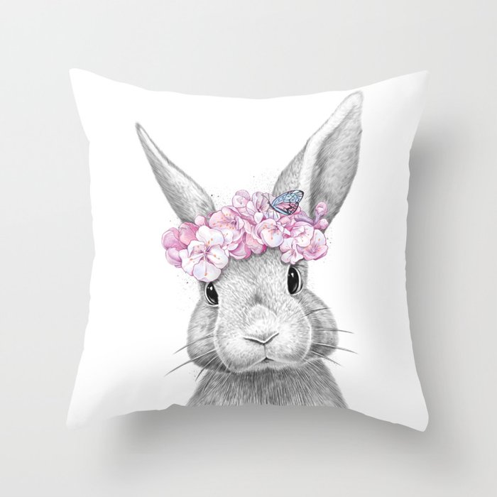 Spring bunny Throw Pillow