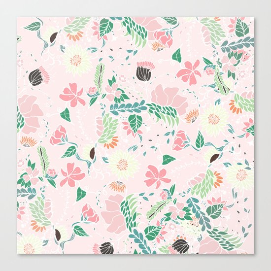 Modern pastel floral handdrawn blush pink illustration Canvas Print