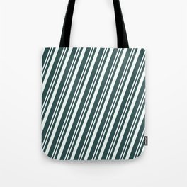 [ Thumbnail: Mint Cream & Dark Slate Gray Colored Pattern of Stripes Tote Bag ]