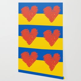 Blue and Yellow Solid Colors Ukraine Flag Hues Red Heart 100% Commission Donated To IRC Read Bio Wallpaper