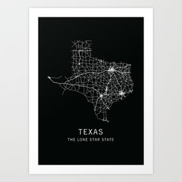 Texas State Road Map Art Print