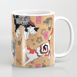 Antique Japanese Woodblock Zodiac Monmon Cats Mug