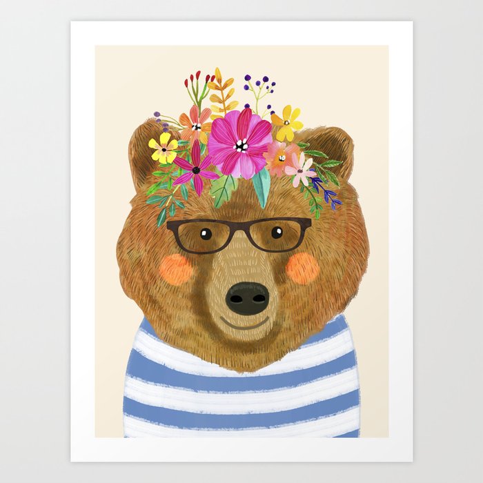 BEAR WITH FLOWERS Art Print