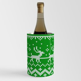 Green ugly sweater pattern Santa Claus and reindeer Wine Chiller